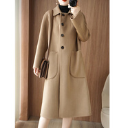 鄂爾多斯市產(chǎn)羊絨大衣女秋冬高端雙面絨女中長(cháng)款100%純羊毛大衣女 可可色 M 體重115-130