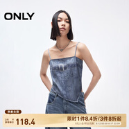 ONLY2025春季新款牛仔印花不規則下擺設計短款吊帶女|125151008 H3Z牛仔吊帶印花藍色 L