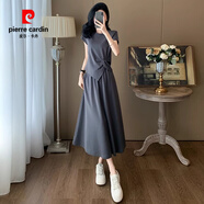 皮爾卡丹（pierre cardin）御姐氣質(zhì)時尚套裝女2025夏季新款洋氣顯瘦兩件套透氣清涼套裝裙子 灰色 M (建議95-105斤 高品質(zhì))