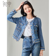 初申新復(fù)古風(fēng)潮牛仔外套女直筒毛邊小香風(fēng)夾克短外套S143U5003