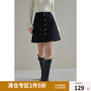 獨(dú)束大碼女裝百搭A(yù)字半身裙女秋冬新款毛呢短裙高腰半裙氣質(zhì)顯瘦 靜謐黑 L （尺碼：2）