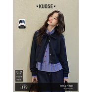 闊色（kuose）藍色蝴蝶結針織衫毛衣開(kāi)衫短外套2025春季新款女黑色上衣秋冬 藏藍色 M