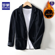 羅蒙（ROMON）秋冬季新款保暖加絨小西服男士休閑百搭棉麻加厚款便服西裝外套男 黑色 M