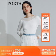 PORTS寶姿 商場(chǎng)同款新品女裝微喇袖透視針織衫SL8K409HZE011 白色 L