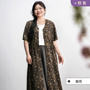 美麗客棧原創(chuàng)高端大碼女裝胖mm200斤加肥加大印花復(fù)古開衫連衣裙 咖色【預(yù)售】 L