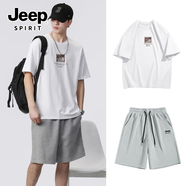 JEEP SPIRIT吉普純棉套裝男夏季重磅百搭潮流休閑短袖短褲透氣寬松T恤兩件套