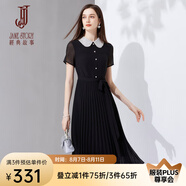 經(jīng)典故事（JANE STORY）修身娃娃領(lǐng)黑色襯衫連衣裙女2024新款夏季雪紡裙子氣質(zhì)襯衣百褶裙 黑色 M