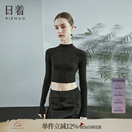 日著(zhù)（rizhuo）原創(chuàng  )女裝2025秋季新款套頭修身短上衣半高領(lǐng)小個(gè)子露腰針織衫 星光黑 L