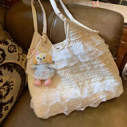 2025夏季休閑度假仙氣蕾絲網(wǎng)紗托特包腋下單肩挎包大容量通勤女包 白色【雙面蕾絲】單包無(wú)掛件 2025年最新款