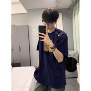 杜小閑重磅刺繡美式短袖t恤男生夏季薄款高級感痞帥cityboy情侶半袖體恤 XZ606A-T303藏青色 【高品質(zhì)發(fā)芽刺繡】 XL [推薦120-140斤]
