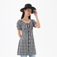 美特斯邦威（Meters Bonwe）格紋連衣裙女夏季舒適時尚校園風(fēng)高腰女士裙子 A款-黑色組 S 155 80A