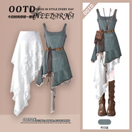 帛雷斯諾適合新疆旅游拍照的連衣裙大西北穿搭女裝西部牛仔美拉德廢土風(fēng)沙 牛仔裙(不含配飾)+白色不規(guī)則裙[ XL 均碼