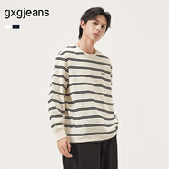 gxg.jeans男裝撞色條紋時(shí)尚寬松圓領(lǐng)長(cháng)袖T恤25年秋新品 黑白條 180/XL
