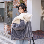 以純 YISHION少女加厚加絨外套秋冬2024新款初中學(xué)生高中女生仿羊羔毛夾棉外套 94灰色【冬季穿搭//oldschool美 S 建議100斤以內(nèi)