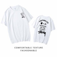 斯圖西（stussy）歐美潮牌ins短袖棉T恤男女學(xué)生同款寬松上衣Stussy休閑百搭體恤 白衣 黑 S