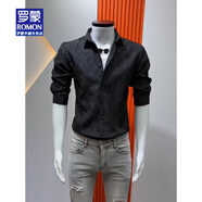 羅蒙（ROMON）時尚中袖襯衫男新款潮流個性褶皺韓版男士襯衣夏季百搭網(wǎng)紅襯衫男 黑色 XL 116-125斤