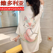 維多利亞的格調夏天襯衫冰絲純欲睡裙薄款夏季短袖睡袍后背蕾絲鏤空睡衣女家居服 高級感純欲襯衫裙205#白色 L [建議110-150斤]