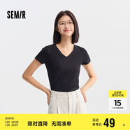 森馬[涼感T]短袖T恤女修身V領(lǐng)正肩簡(jiǎn)約抗菌夏裝純色109324100018