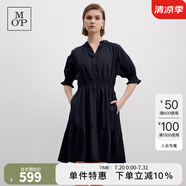Marc O'Polo/MOP 夏季純棉新中式印花司馬克腰連衣裙女士收腰裙子 藏青色899 M 36/165