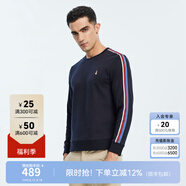 Hush Puppies暇步士男裝春季撞色休閑圓領(lǐng)長(zhǎng)袖T恤 085深藍(lán)2 L