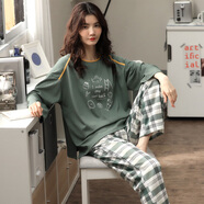 MUJI COM無印良品同款2025年新款睡衣女春秋純棉圓領(lǐng)長袖大碼全棉女款可外 女款-3865 M