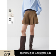 ELLE綿羊毛高級感毛呢休閑短褲女2025秋季新款拼接小個(gè)子闊腿褲子 深棕 S