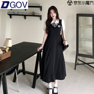 DGOV2025夏季新款小黑裙女生穿搭學(xué)院風(fēng)假兩件感法式連衣裙子 長(zhǎng)款連衣裙 M 【建議90-100斤】