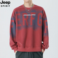 JEEP SPIRIT吉普圓領(lǐng)衛(wèi)衣男2025春秋季酒紅色寬松男士長袖t恤無帽上衣服男生 酒紅色 M