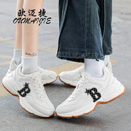 歐邁捷（OUMAIJIE）情侶鞋子男女四季新款手繪鞋涂鴉鞋子聯(lián)名休閑老爹鞋男女款情侶鞋 米色  男女款7K176 36