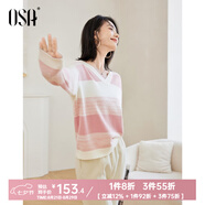 歐莎（OSA）【香草云衫】草甸綠條紋V領(lǐng)針織衫毛衣女長袖上衣2025秋季新款 粉色 S