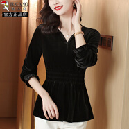 啄木鳥(niǎo)金絲絨打底衫女春秋新款長(cháng)袖t恤女收腰遮肚子裙擺小衫絲絨上衣女 黑色 M 【建議95斤以?xún)取?
                                         title=