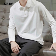 GLM長袖t恤男春秋季翻領長袖polo衫男簡約運動上衣打底衫男裝白色XL