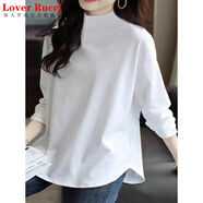 LOVER RUCCI純棉半高領(lǐng)打底衫磨毛長(cháng)袖女秋冬2025年加絨遮屁股大碼中長(cháng)款t恤 白色春秋款 2XL