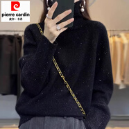 皮爾卡丹鄂爾多斯市專柜撤回針織衫高領(lǐng)針織衫女秋冬寬松亮片加厚毛衣上衣 黑色版 均碼 80-140斤可穿