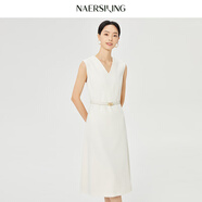 naersiling赫本風V領無袖連衣裙25新款女裝高級感氣質(zhì)淡人顯瘦長款 裙子 淡橙黃色 L