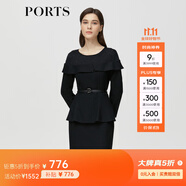 PORTS 寶姿秋冬新品優(yōu)雅修身通勤圓領連衣裙小黑裙ALM9N015JCF034 黑色 L (8)