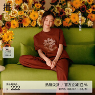 播倪妮同款T恤女2024新款商場同款休閑寬松印花新款短袖BDR2YD1019 O90熔巖 XS