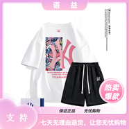 珂梵圖it.new聯(lián)名品牌男士T恤夏季新款短袖體恤衫寬松時(shí)尚印花上 白色+黑色短褲 3XL 均碼