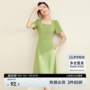 尚都比拉短袖連衣裙女夏季赫本風(fēng)通勤裙子中長款A(yù)字裙 綠色122L40507X  L