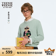 Teenie Weenie小熊毛衣女2025年春季新款潮流萌趣大熊嵌花圓領(lǐng)針織毛衣女 薄荷色 M