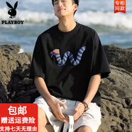 花花公子（PLAYBOY）短袖t恤男2025夏季潮牌潮流寬松半袖上衣男生衣服男裝打底衫上衣 酷派T2702 蛇-黑色 M