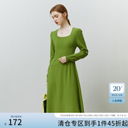 FANSILANEN范思藍(lán)恩法式方領(lǐng)針織連衣裙女秋冬長(zhǎng)袖內(nèi)搭毛衣裙中長(zhǎng)款 牛油果綠 S