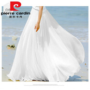 皮爾卡丹（pierre cardin）海邊拖地長(cháng)裙仙女8米大擺裙沙灘度假顯瘦秋冬金絲雪紡半身裙 540度白色(帶透感)金絲雪紡今年 S