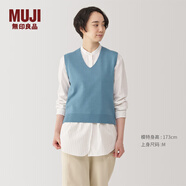 無印良品（MUJI） 女式水洗米蘭諾羅紋針織背心毛衣女裝上衣外搭 秋冬 薩克森藍(lán) L（165/88A）