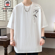 AEMAPE新中式短袖t恤男夏季2025年國(guó)風(fēng)刺繡圓領(lǐng)五分袖休閑帥氣百搭體恤 A137白色 M 約100-125斤可穿