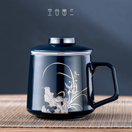 天喜（TIANXI）陶瓷茶杯辦公室男士高檔水杯帶蓋茶水分離泡茶辦公杯空谷幽蘭