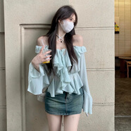 京濮飛春季法式荷葉邊上衣短款小個子 03A圖片色【升級品質(zhì)】 S