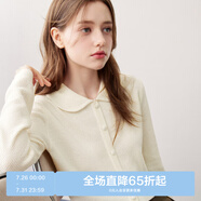 樂町娃娃領(lǐng)長袖套衫女秋季新款清甜格雷系針織衫甜美上衣 米白（現(xiàn)貨） S