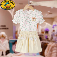 G.DUCKKIDS女童套裝夏季2025新款兒童裝小女孩碎花短袖洋氣短褲蝴蝶結(jié)兩件套 粉紅色 140 cm(140cm)