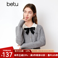百圖betu女裝春季新款毛針織衫蝴蝶結(jié)翻領(lǐng)長袖短針織衫女2401T08 灰色 XS